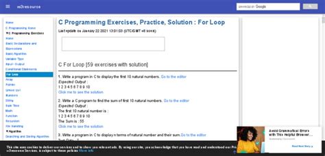 w3resource c programming|C programming exercises: For Loop .